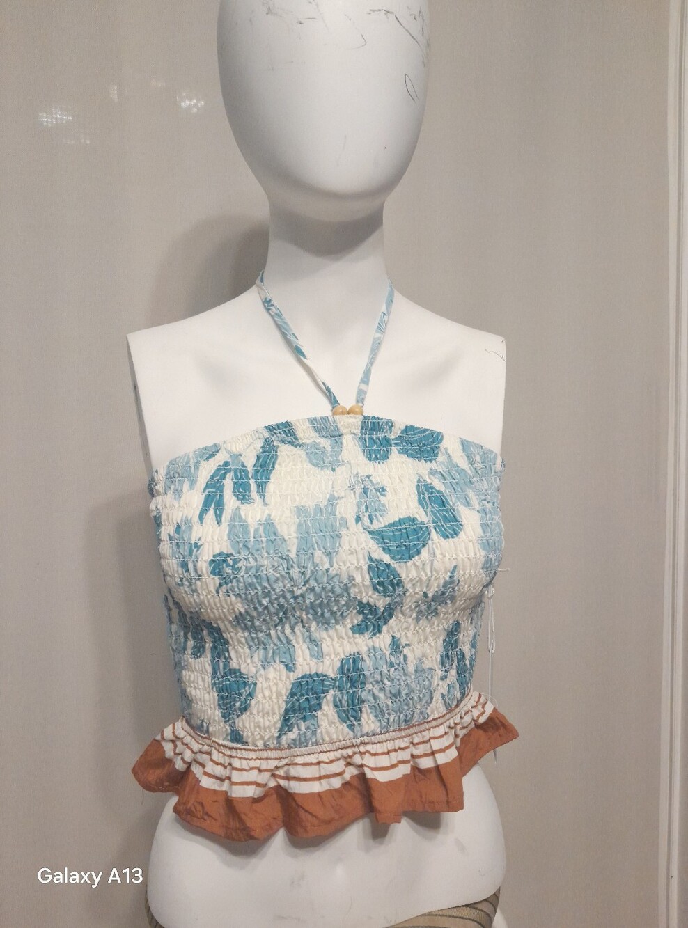 Sienna Sky Women’s Blue Floral Halter Smocked Crop Top